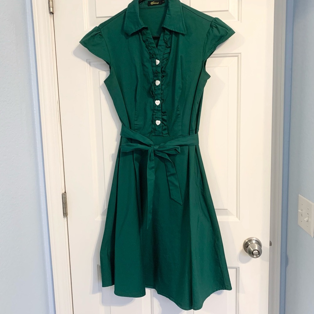 Green Midi Dress with Bow Detail